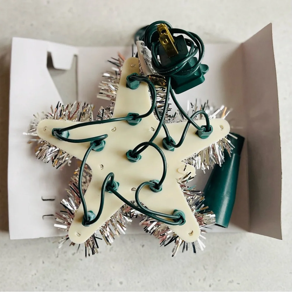Vintage Rite Aid Silver Tinsel Mini Star Christmas Tree Topper 11 Light 6”
